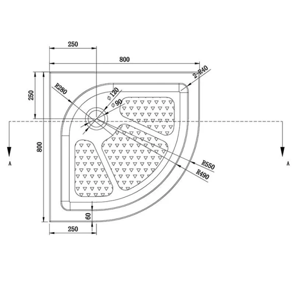Душовий піддон четверть круга (80х80х15 см) Dusel D202R - фото 5