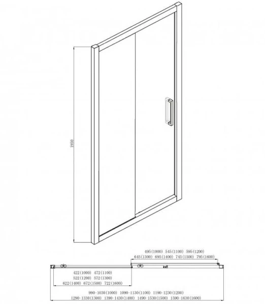 Душові двері в нішу Dusel FA517B Black Matt, розсувна, прозоре скло (130х195) - фото 2