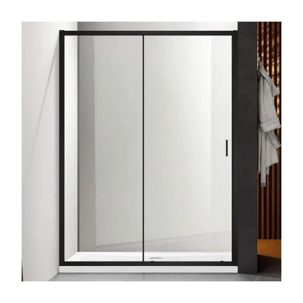 Душові двері в нішу Dusel FA517B Black Matt, розсувна, прозоре скло (130х195) - фото 0