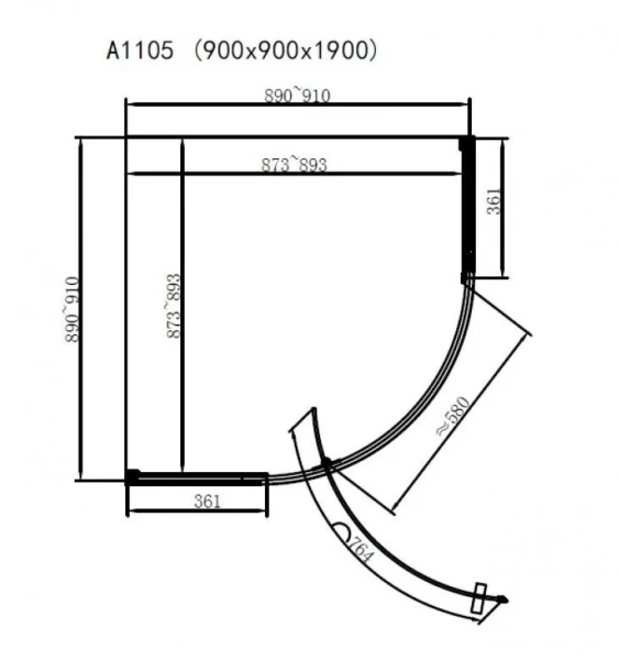 Душова кабіна Dusel A-1105, 90х90х190, двері розпашні, скло прозоре - фото 1